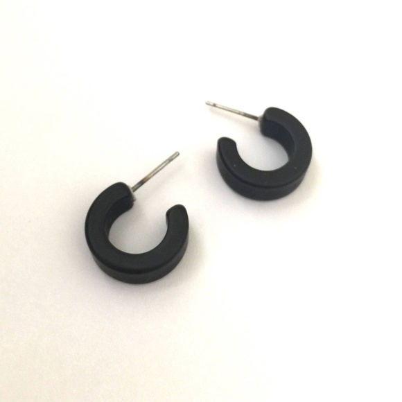 Jet Black Matte Mini Hugger Hoop Earrings - Picture 4 of 6